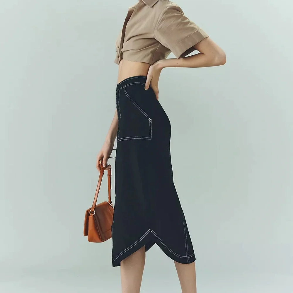 NWT Anthropologie Maeve Black Front-Slit Utility Skirt, Size 12 - Picture 2 of 9